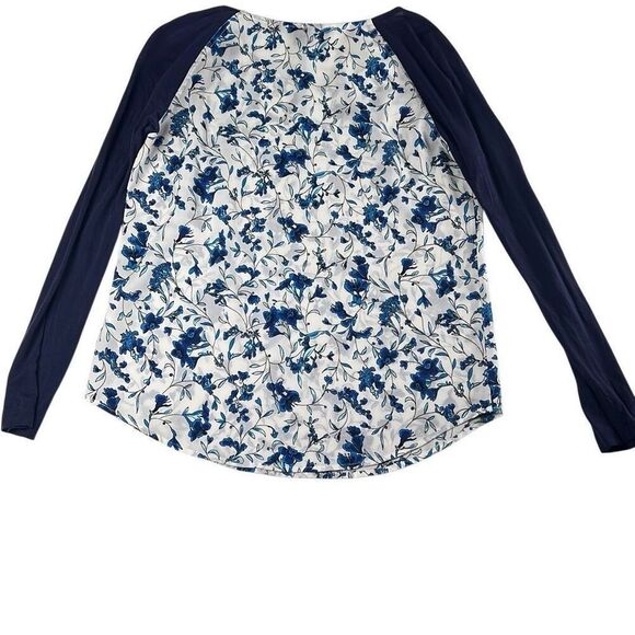 New French Connection Blue Floral Raglan Sleeve Blouse Size Small (315) - Picture 5 of 10